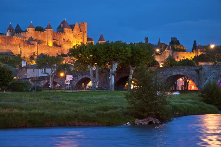 france, Bridges, Fortress, Evening, Carcassonne, Cities HD Wallpaper Desktop Background