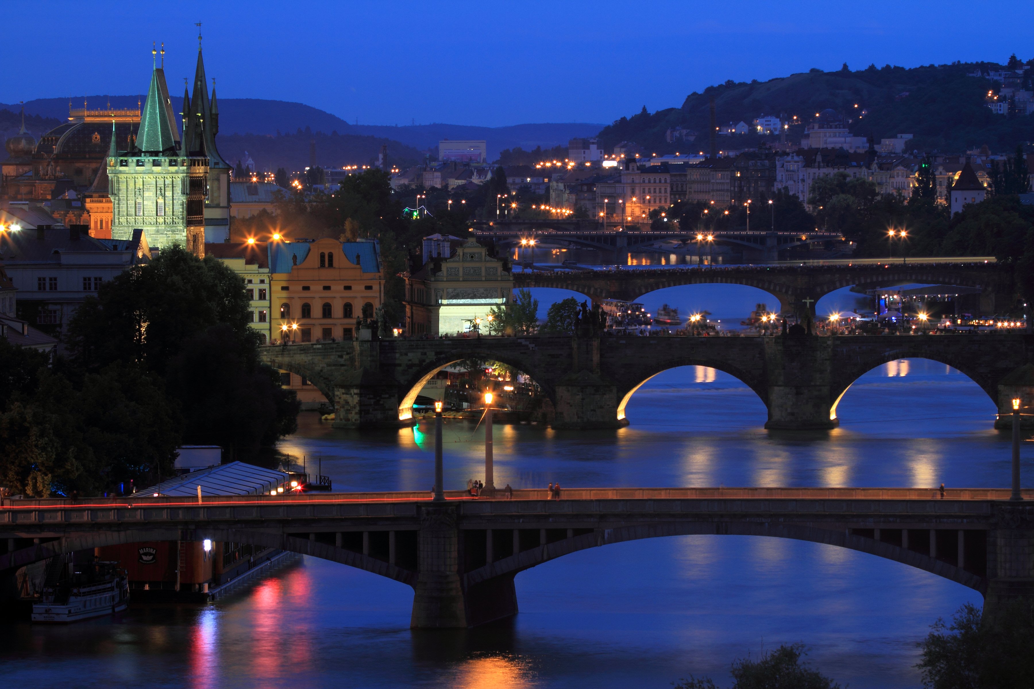 prague, Czech, Republic, Houses, Rivers, Bridges, Night ...