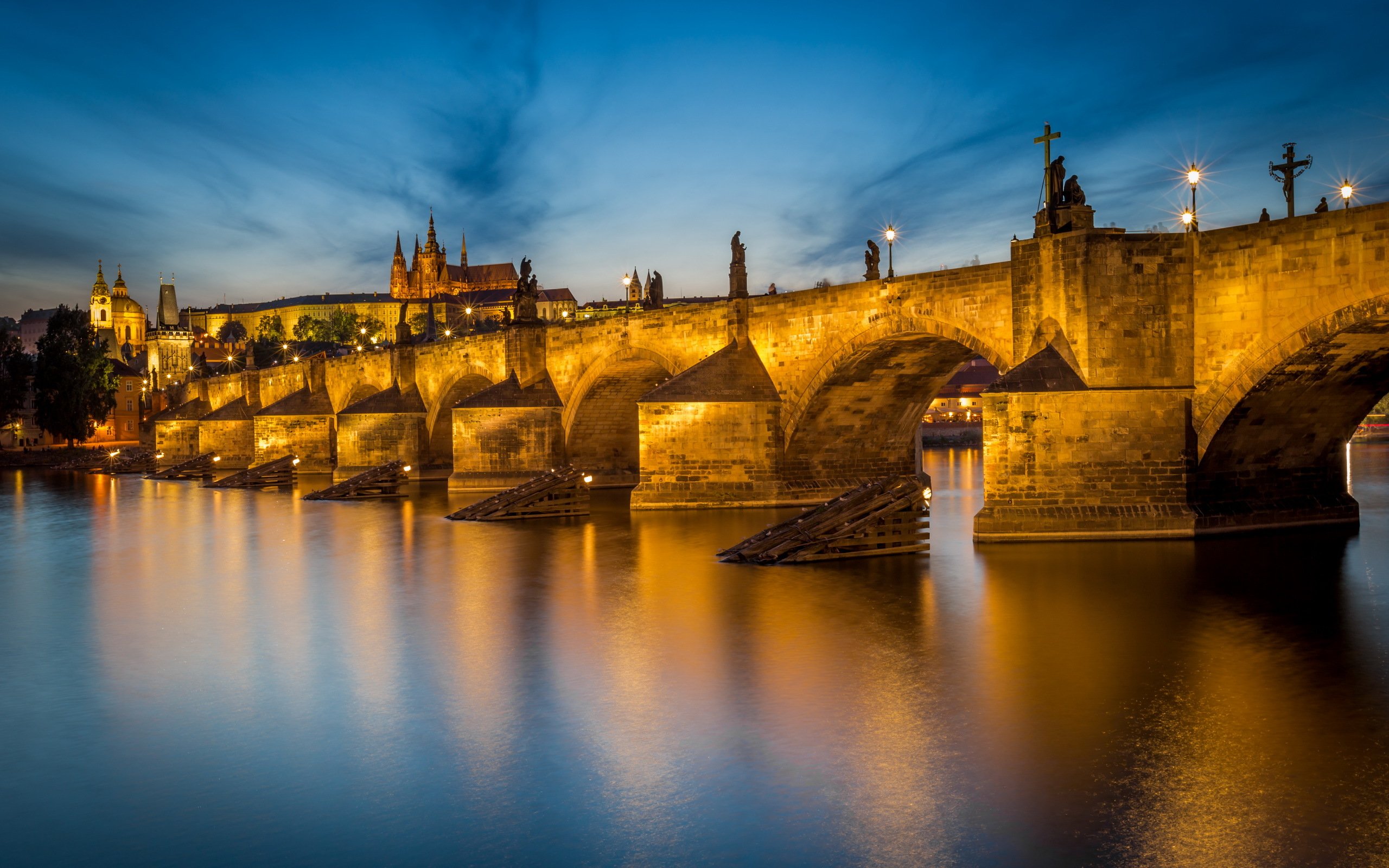 bridges, Rivers, Prague, Czech, Republic, Night, Charles, Bridge, Cities Wallpaper
