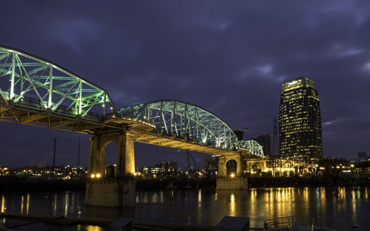 usa, Houses, Rivers, Bridges, Night, Street, Lights, Nashville, Tennessee, Cities HD Wallpaper Desktop Background