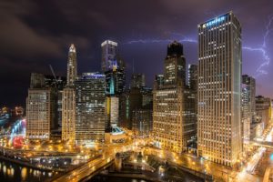 houses, Usa, Night, Lightning, Chicago, City, Cities