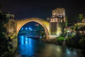 bridges, Rivers, Bosnia, And, Herzegovina, Night, Mostar, Cities