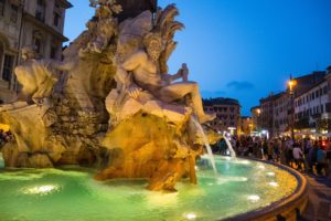 evening, Sculptures, Rome, Italy, Fountains, Piazza, Navona, Cities