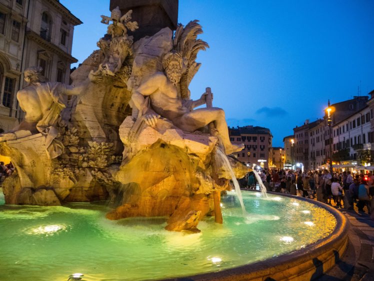 evening, Sculptures, Rome, Italy, Fountains, Piazza, Navona, Cities HD Wallpaper Desktop Background