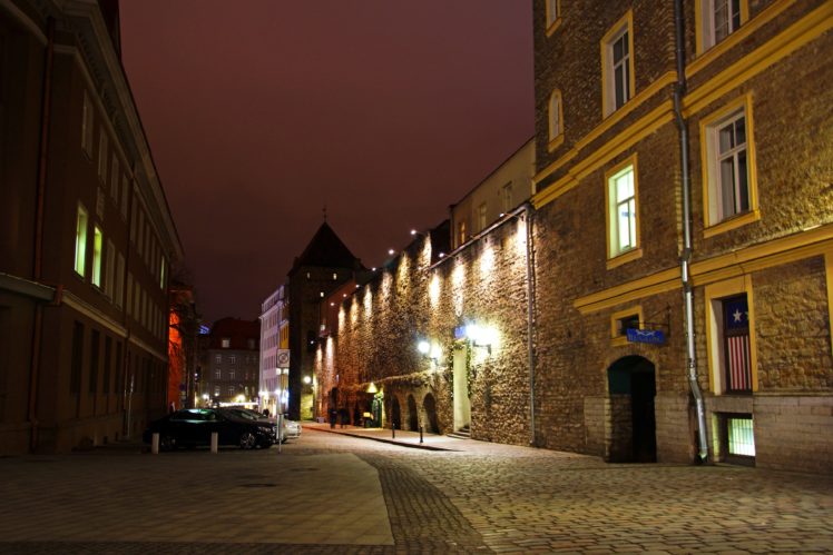 estonia, Houses, Street, Night, Street, Lights, Tallinn, Cities HD Wallpaper Desktop Background