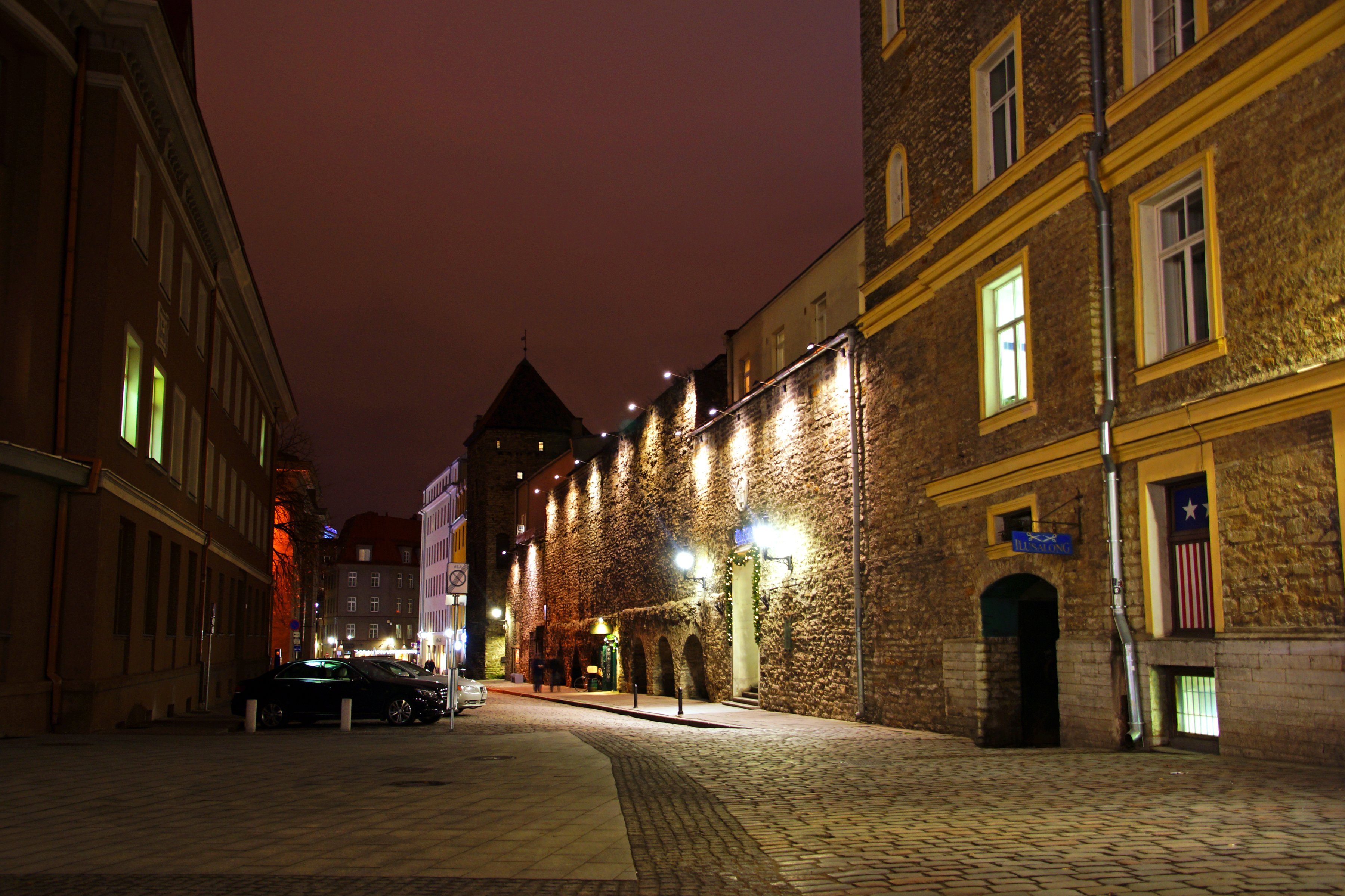 estonia Houses Street Night Street Lights Tallinn 