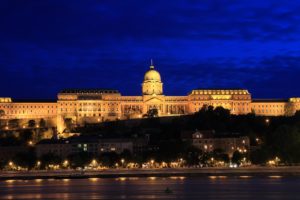 budapest, Hungary, Castles, Houses, Sky, Night, Street, Lights, Buda, Castle, Cities