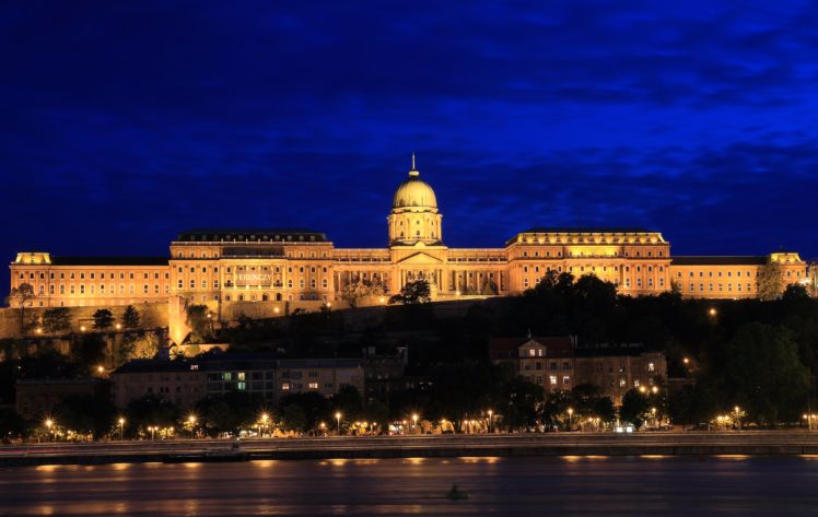 budapest, Hungary, Castles, Houses, Sky, Night, Street, Lights, Buda, Castle, Cities HD Wallpaper Desktop Background