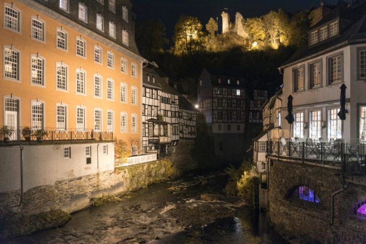 germany, Houses, Night, Monschau, Cities HD Wallpaper Desktop Background