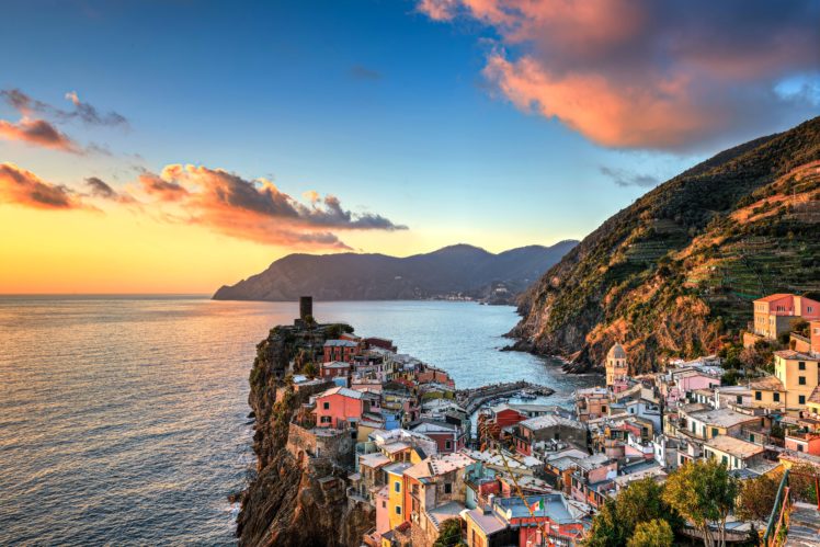 italy, Houses, Coast, Mountains, Sky, Clouds, Vernazza, Cities HD Wallpaper Desktop Background
