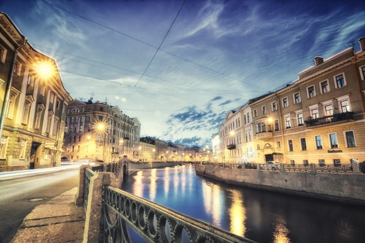 russia, St, Petersburg, Evening, Canal, Fence, Cities HD Wallpaper Desktop Background