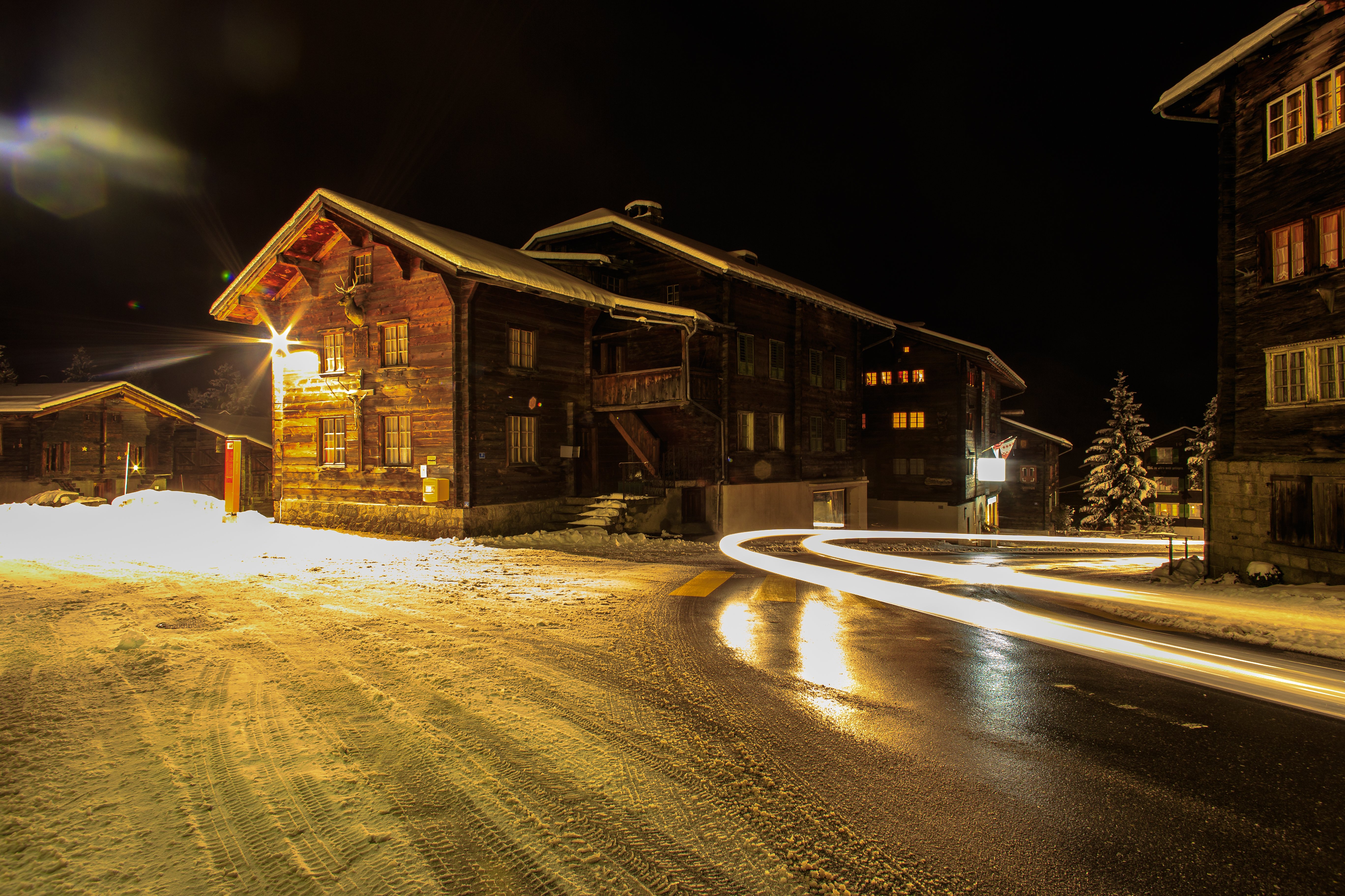 switzerland, Houses, Winter, Street, Night, Muenster, Goms, Cities Wallpaper