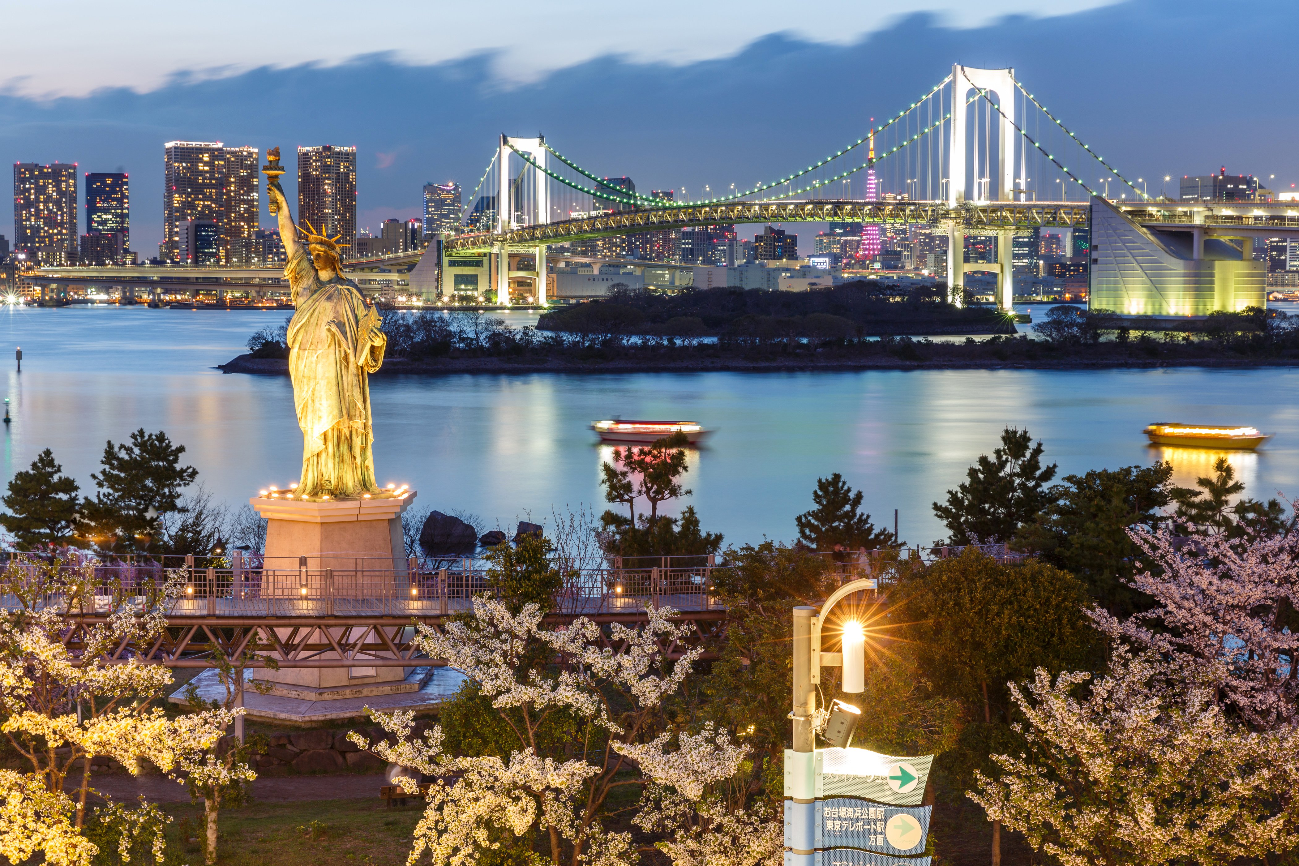 tokyo, Japan, Houses, Bridges, Monuments, Evening, Statue, Of, Liberty, Cities Wallpaper