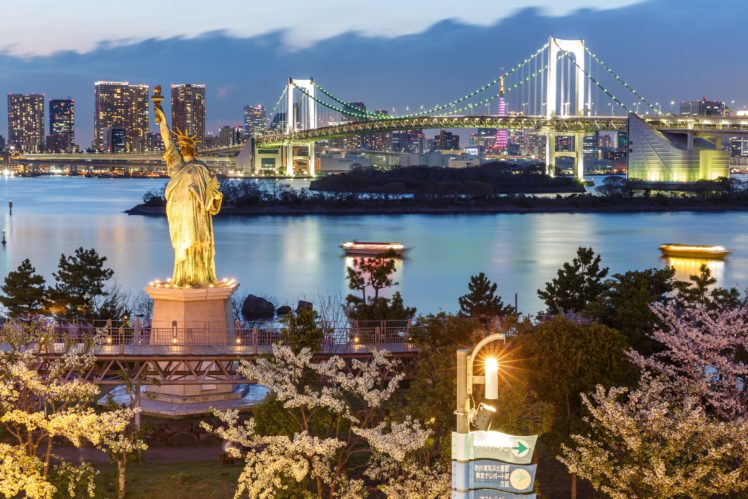 tokyo, Japan, Houses, Bridges, Monuments, Evening, Statue, Of, Liberty, Cities HD Wallpaper Desktop Background