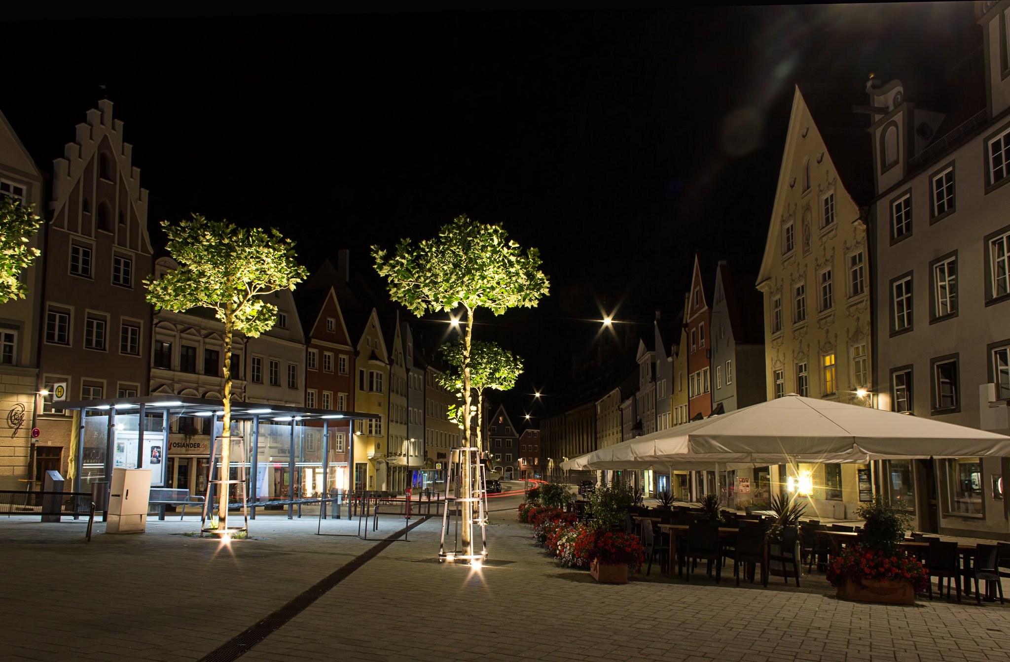 houses, Germany, Night, Street, Trees, Cafe, Bavaria, Landsberg, Cities Wallpaper