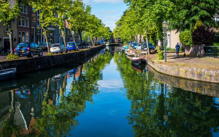 netherlands, Canal, Street, Trees, Street, Lights, Hoorn, Cities HD Wallpaper Desktop Background