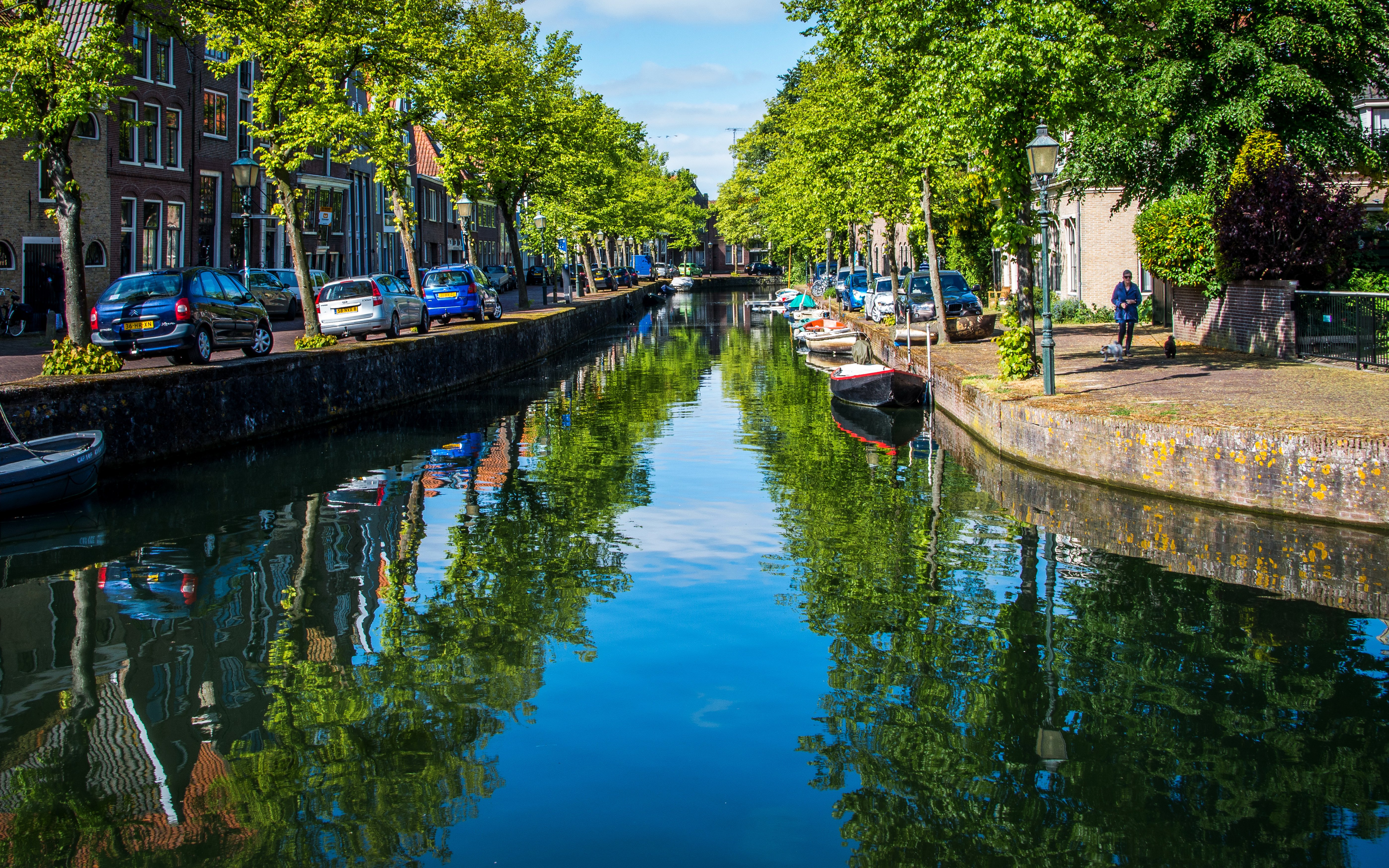 netherlands, Canal, Street, Trees, Street, Lights, Hoorn, Cities Wallpaper