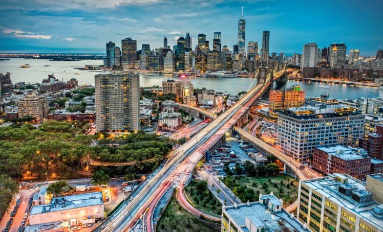 roads, Bridges, Houses, Evening, Usa, From, Above, New, York, City, Manhattan, Cities HD Wallpaper Desktop Background