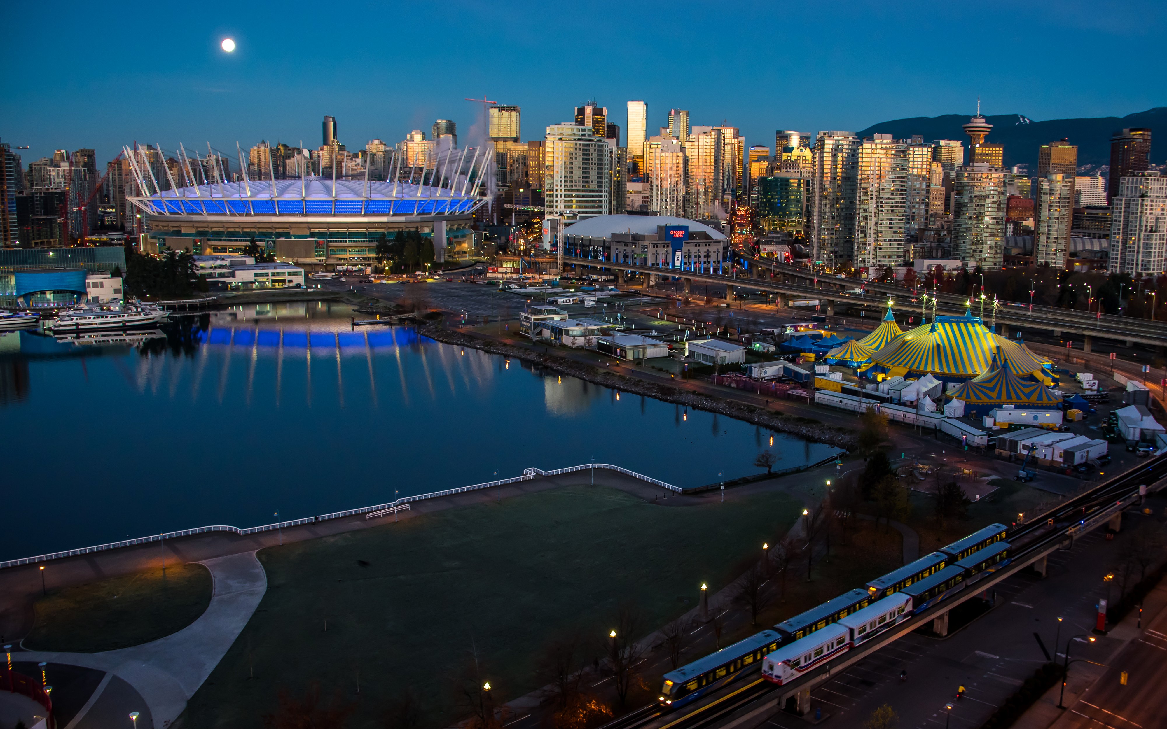 canada Houses Marinas Trains Vancouver  Night Cities 