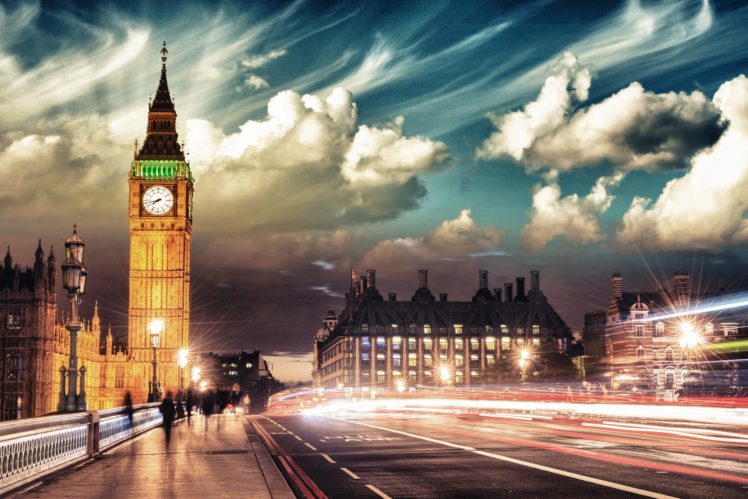england, Roads, London, Clouds, Street, Motion, Big, Ben, Street, Lights, Cities HD Wallpaper Desktop Background