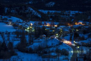 france, Houses, Winter, Snow, Street, Lights, Night, Soleilhas, Cities