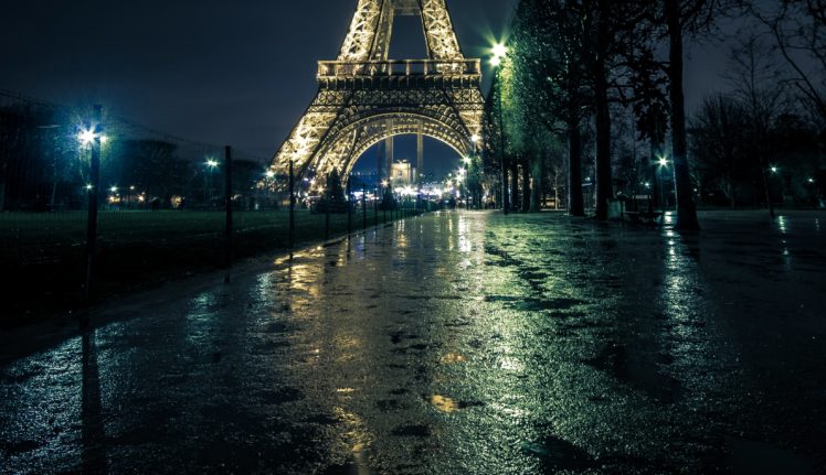 france, Paris, Street, Eiffel, Tower, Night, Street, Lights, Trees, Cities HD Wallpaper Desktop Background