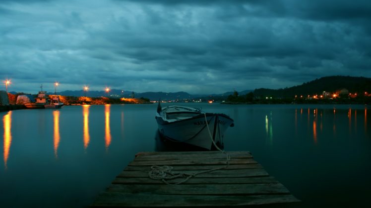 landscapes, Cityscapes, Night, Boats, Lakes HD Wallpaper Desktop Background