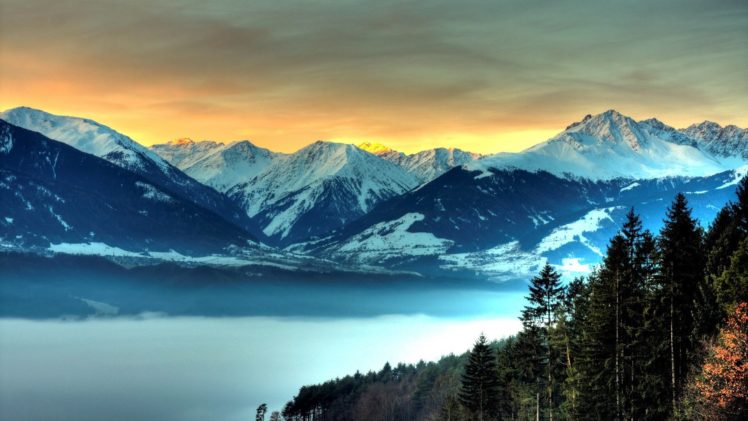 mountains, Evening, Clouds, Trees, Amazing, Beautiful, Landscape HD Wallpaper Desktop Background