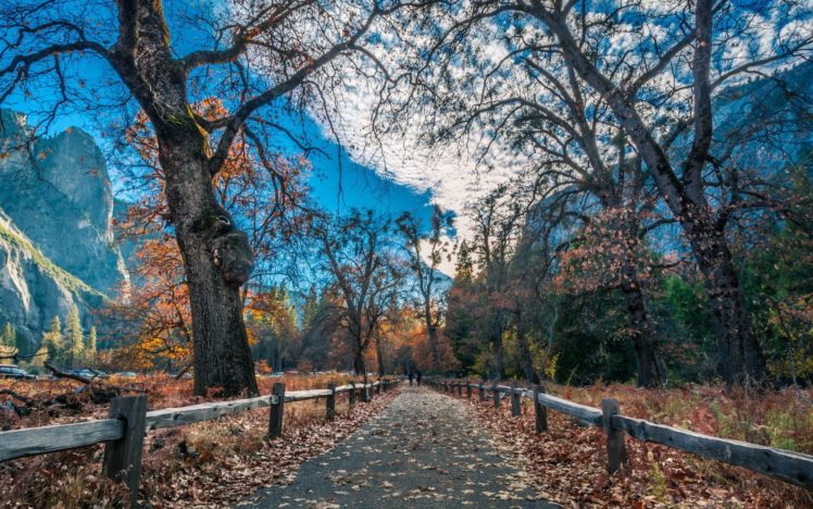 beautiful, Nature, Road, Fence, Autumn, Foliage, Mountains HD Wallpaper Desktop Background