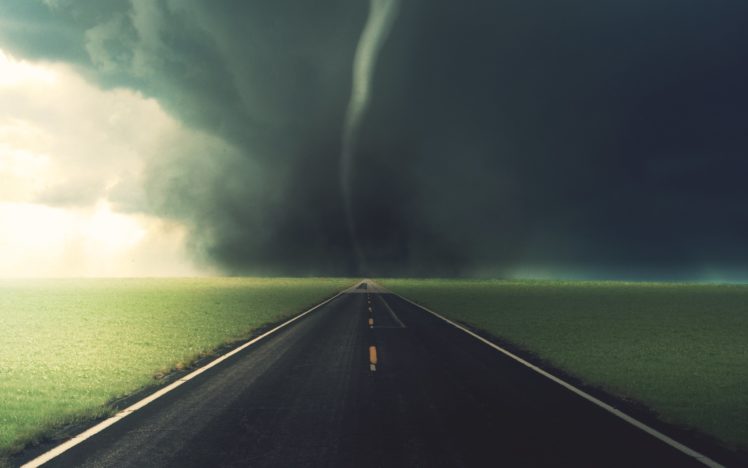 road, Tornado, Asphalt, Marking, Strip, Blackness, Clouds HD Wallpaper Desktop Background