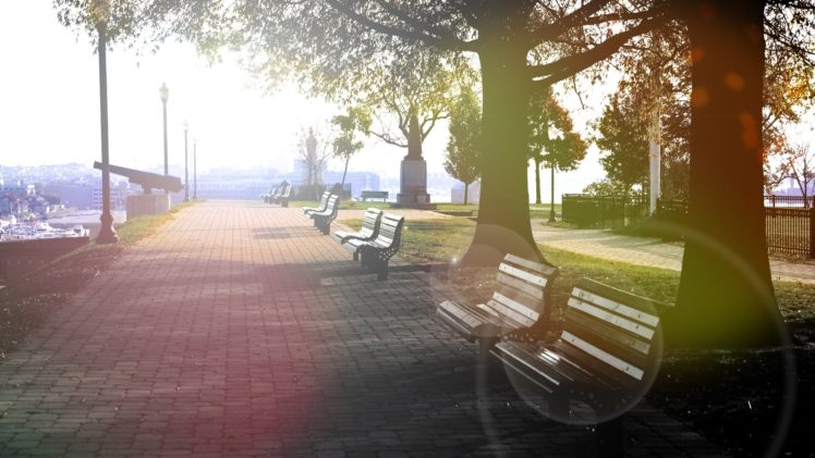 benches, Patches, Of, Light, Park, Trees, Light, Gun HD Wallpaper Desktop Background
