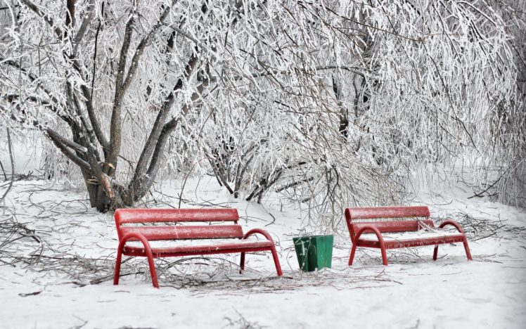 benches, Winter, Hoarfrost, Snow, Cold, Ballot, Box, Red HD Wallpaper Desktop Background