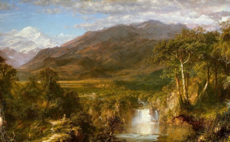 painting, Canvas, Art, Falls, Mountains, Greatness, Oil HD Wallpaper Desktop Background