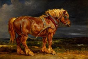 painting, Horse, Chestnut, Harness, Clouds