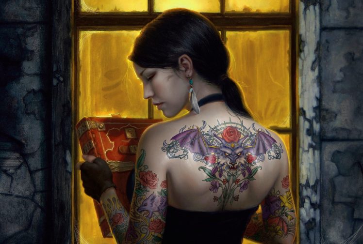 girl, Tattoos, Back, Book, Turn HD Wallpaper Desktop Background