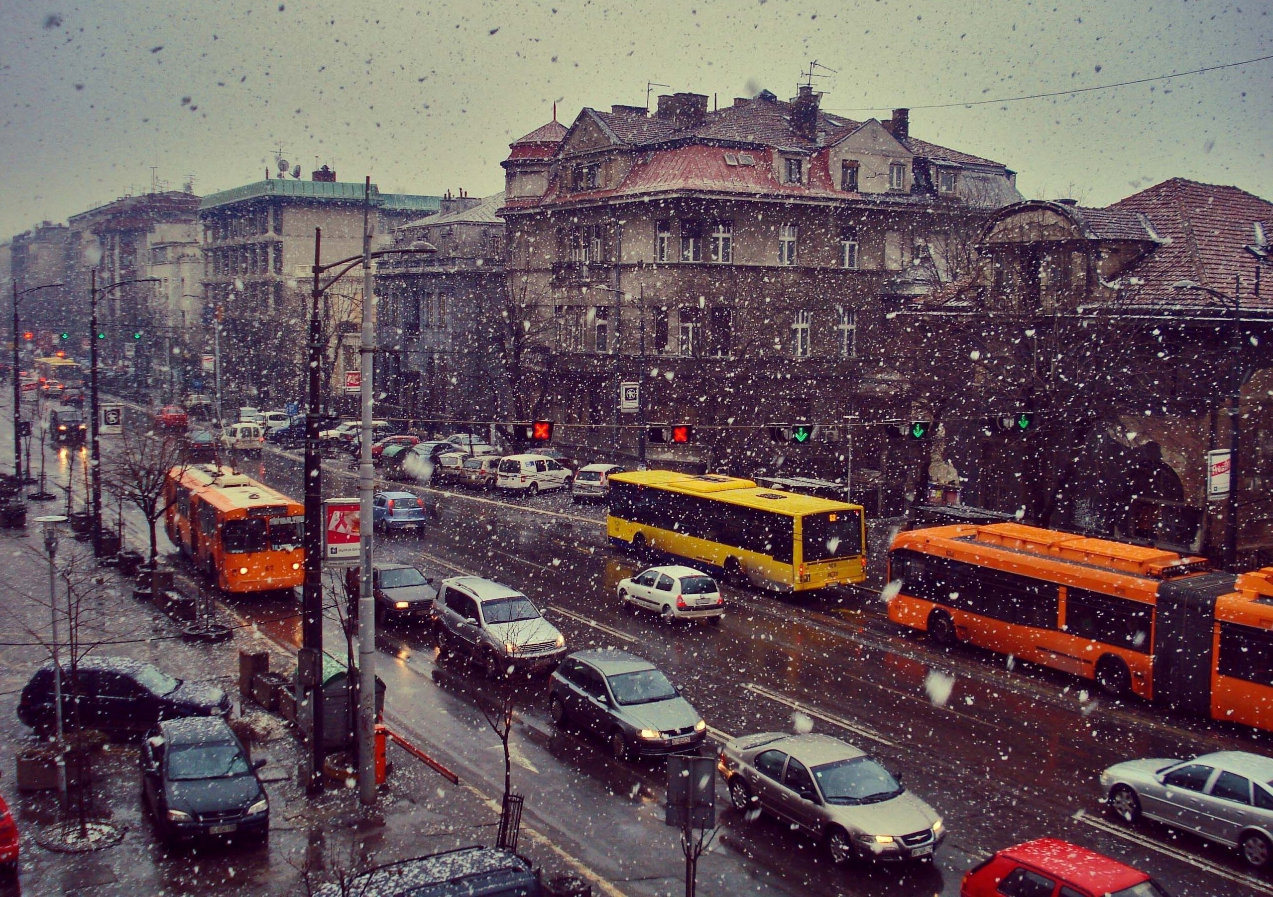 city, Transport, Sky, Snow Wallpaper