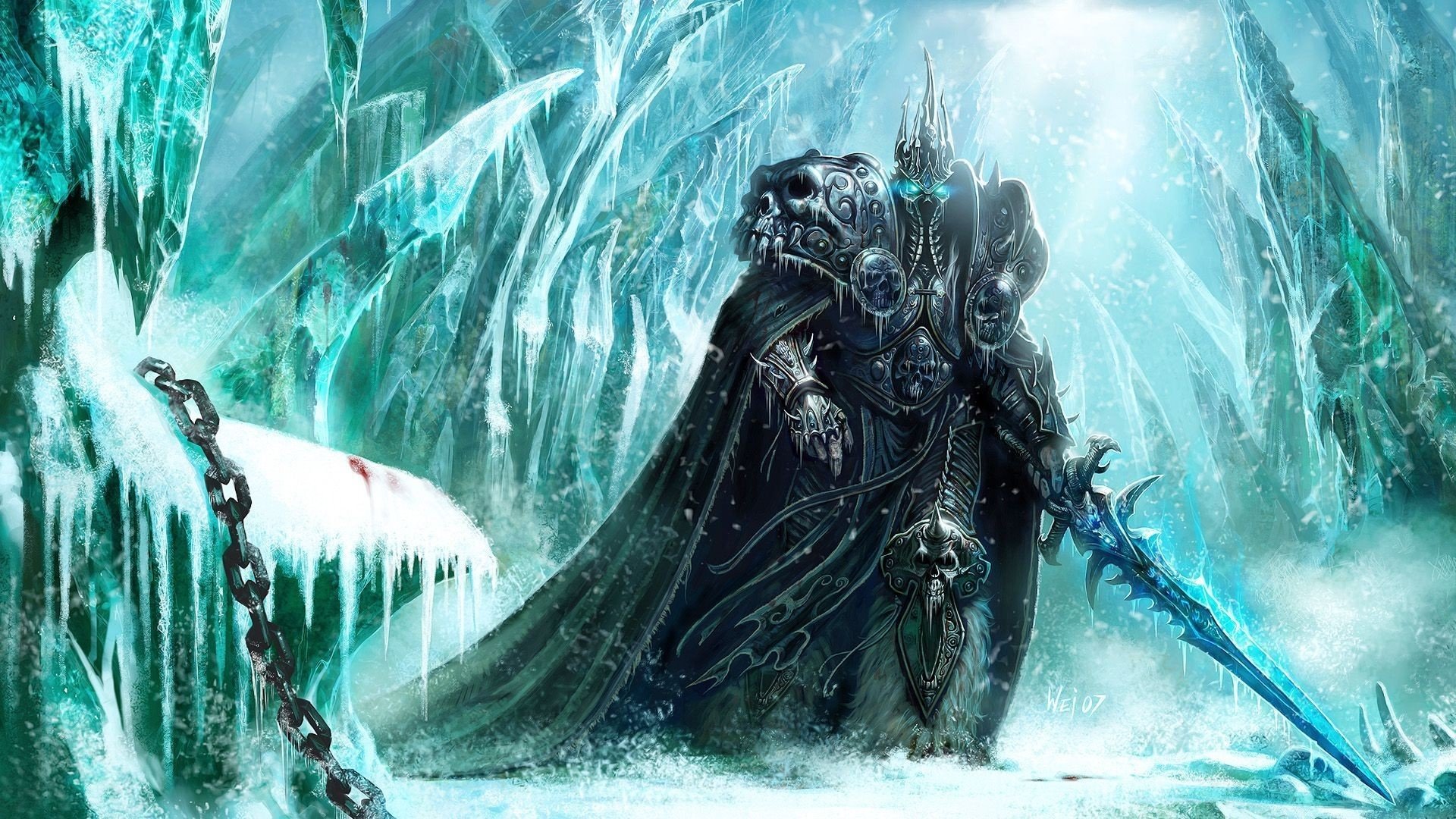 world, Of, Warcraft, Lich, King, Sword, Cold, Snow, Chain Wallpaper