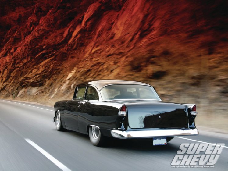 1955, Chevrolet, 210, Sedan, Two, Door, Hotrod, Streetrod, Hot, Rod, Street, Black, Usa, 1600×1200 01 HD Wallpaper Desktop Background