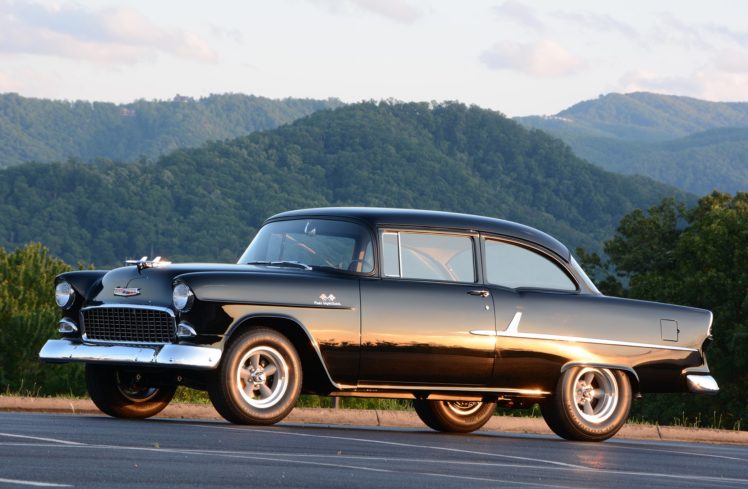 1955, Chevrolet, 210, Sedan, Two, Door, Hotrod, Streetrod, Hot, Rod, Street, Black, Usa, 2048×1340 08 HD Wallpaper Desktop Background
