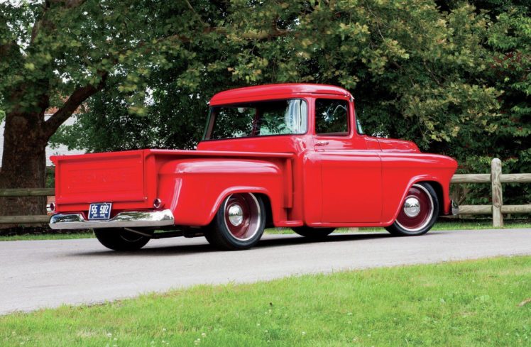 1955, Chevrolet, 3100, Pickup, Stepside, Hotrod, Hot, Rod, Custom, Old, School, Red, Usa, 3888×2544 02 HD Wallpaper Desktop Background