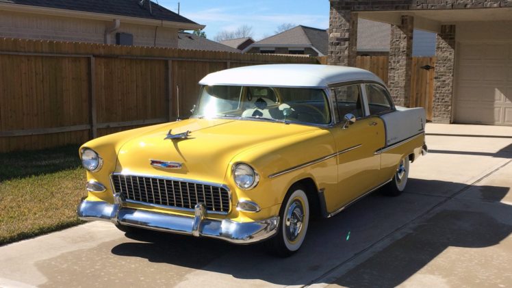 1955, Chevrolet, Bel, Air, Classic, Old, Vintage, Retro, Yellow, Usa, 2100×1180 HD Wallpaper Desktop Background