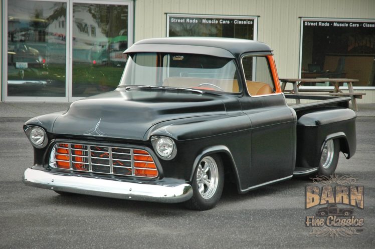 1955, Chevrolet, Pickop, Pro, Street, Pickup, Streetrod, Rod, Black, Usa, 1500×1000 03 HD Wallpaper Desktop Background