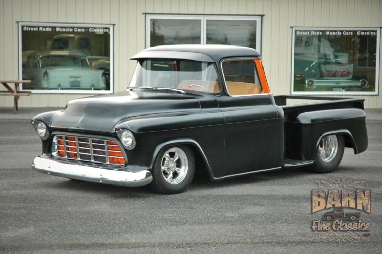 1955, Chevrolet, Pickop, Pro, Street, Pickup, Streetrod, Rod, Black, Usa, 1500×1000 04 HD Wallpaper Desktop Background