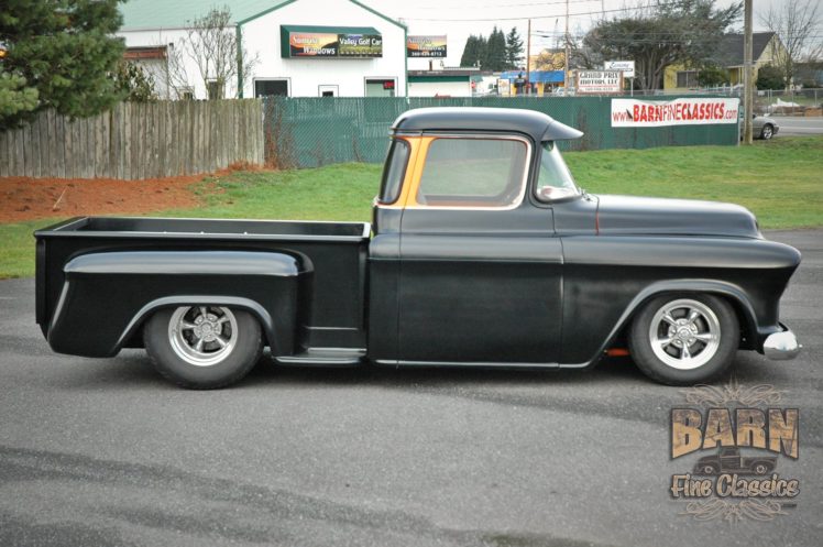 1955, Chevrolet, Pickop, Pro, Street, Pickup, Streetrod, Rod, Black, Usa, 1500×1000 08 HD Wallpaper Desktop Background