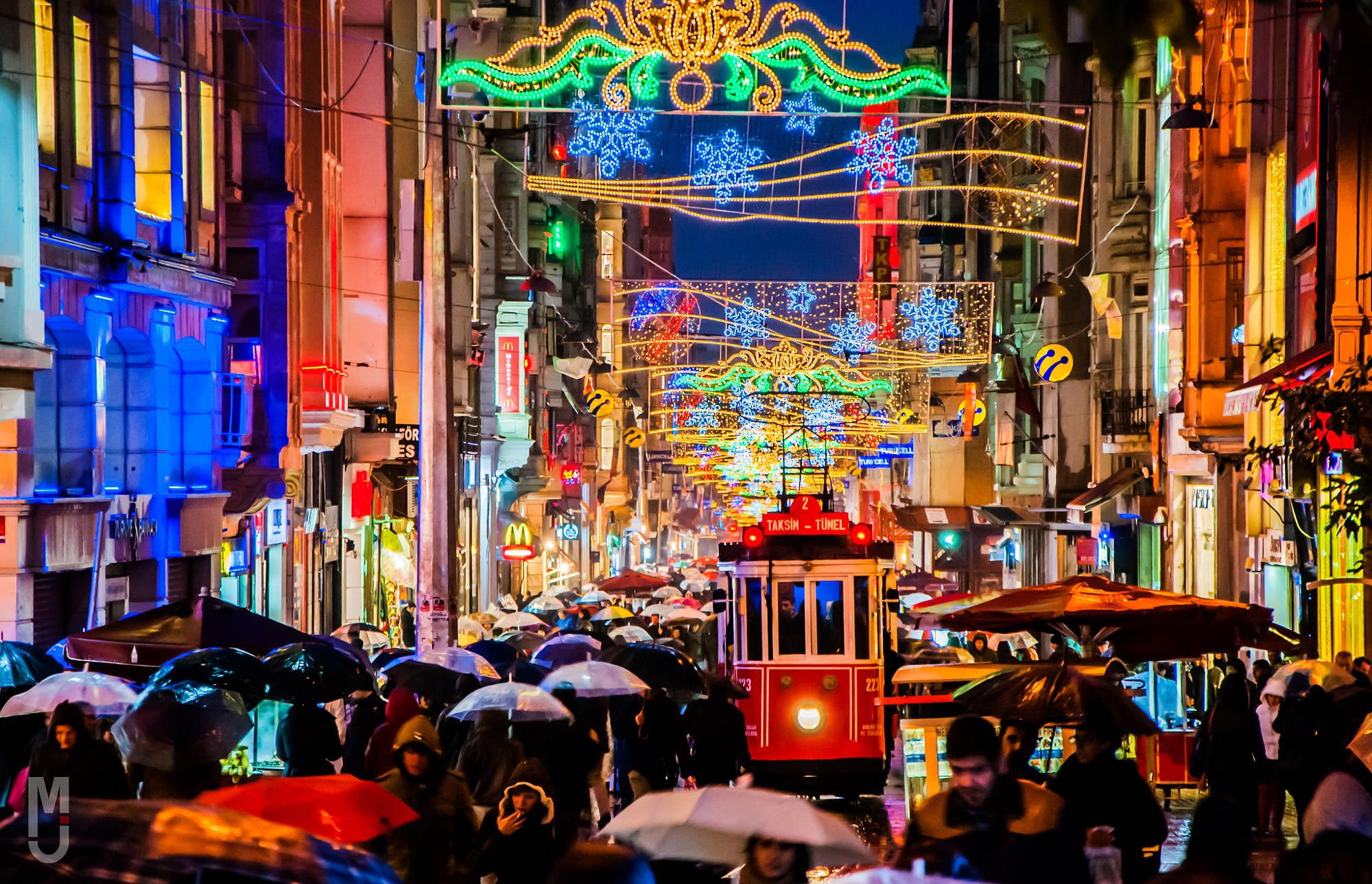 people, Night, Istanbul, Tram, Rain, Lights, Life, Umbrella, Taksem, Turkey, Crowdedness Wallpaper