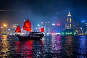 original, Photo, City, Boat, Reflection, Night, Towers, Cityscape, China, Skyscrapers, Hong, Kong