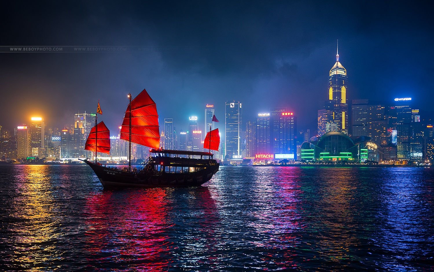 original, Photo, City, Boat, Reflection, Night, Towers, Cityscape, China, Skyscrapers, Hong, Kong Wallpaper