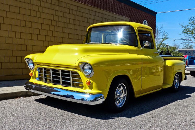 1955, Chevrolet, Pickup, Stepside, Pickup, Hotrod, Streetrod, Hot, Rod, Street, Yellow, Usa,  02 HD Wallpaper Desktop Background