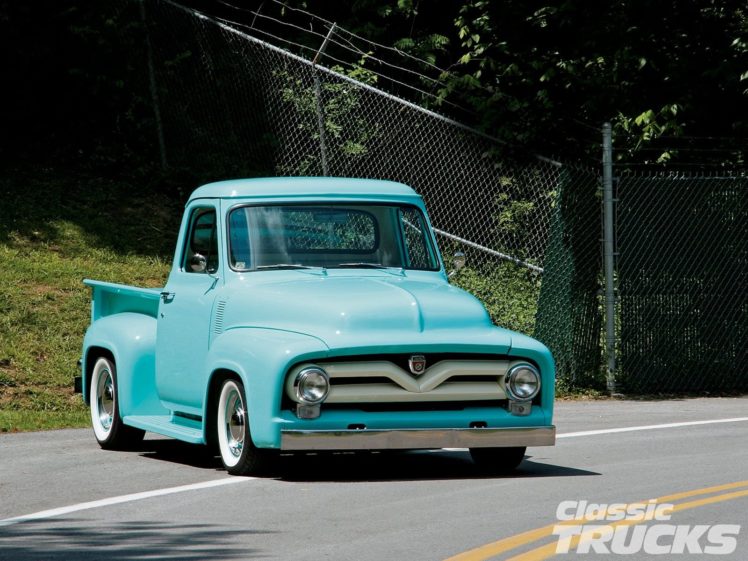 1955, Ford, F 100, Pickup, Hotrod, Hot, Rod, Custom, Old, School, Blue, Usa, 1600×1200 01 HD Wallpaper Desktop Background