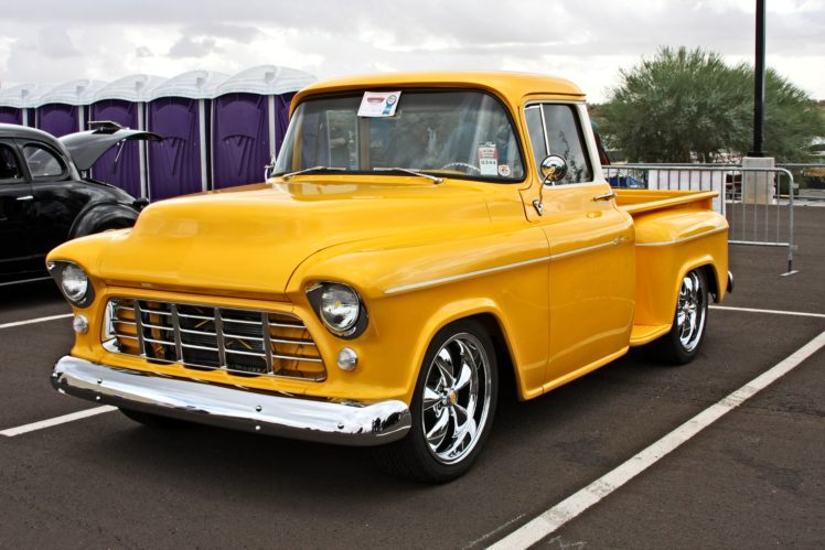 1955, Chevrolet, Pickup, Stepside, Pickup, Hotrod, Streetrod, Hot, Rod, Street, Yellow, Usa,  01 HD Wallpaper Desktop Background
